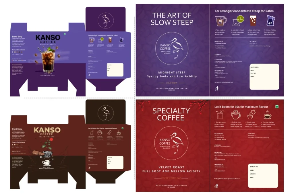 kanso coffee packaging design purple and maroon